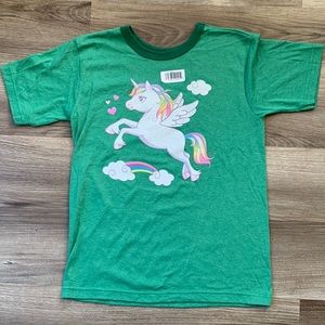 Green Unicorn Rainbow Top Kids Medium M Anvil Green T-shirt Short Sleeve New